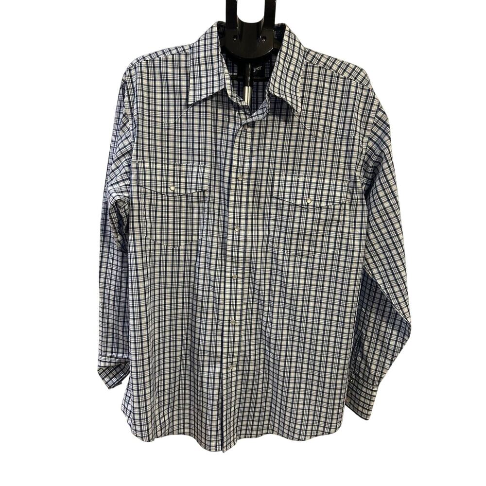 NWT Wrangler Blue Plaid Button Up Shirt Men's size XL